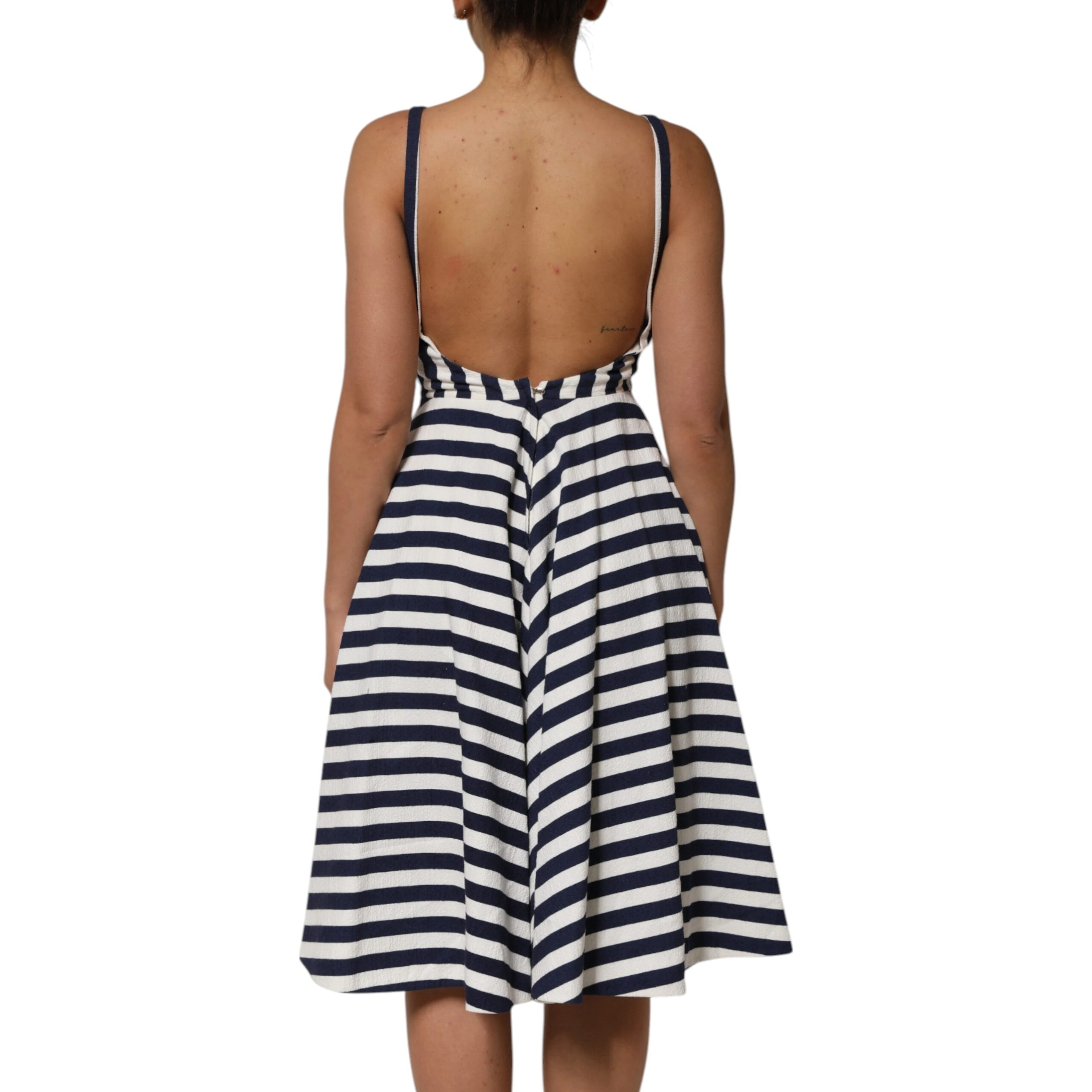 Blue White Striped Embroidered A-line Dress