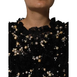 Black Viscose Pearl Embellishment Shift Dress