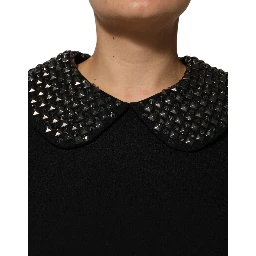Black Crystal Embellished Collared Mini Dress