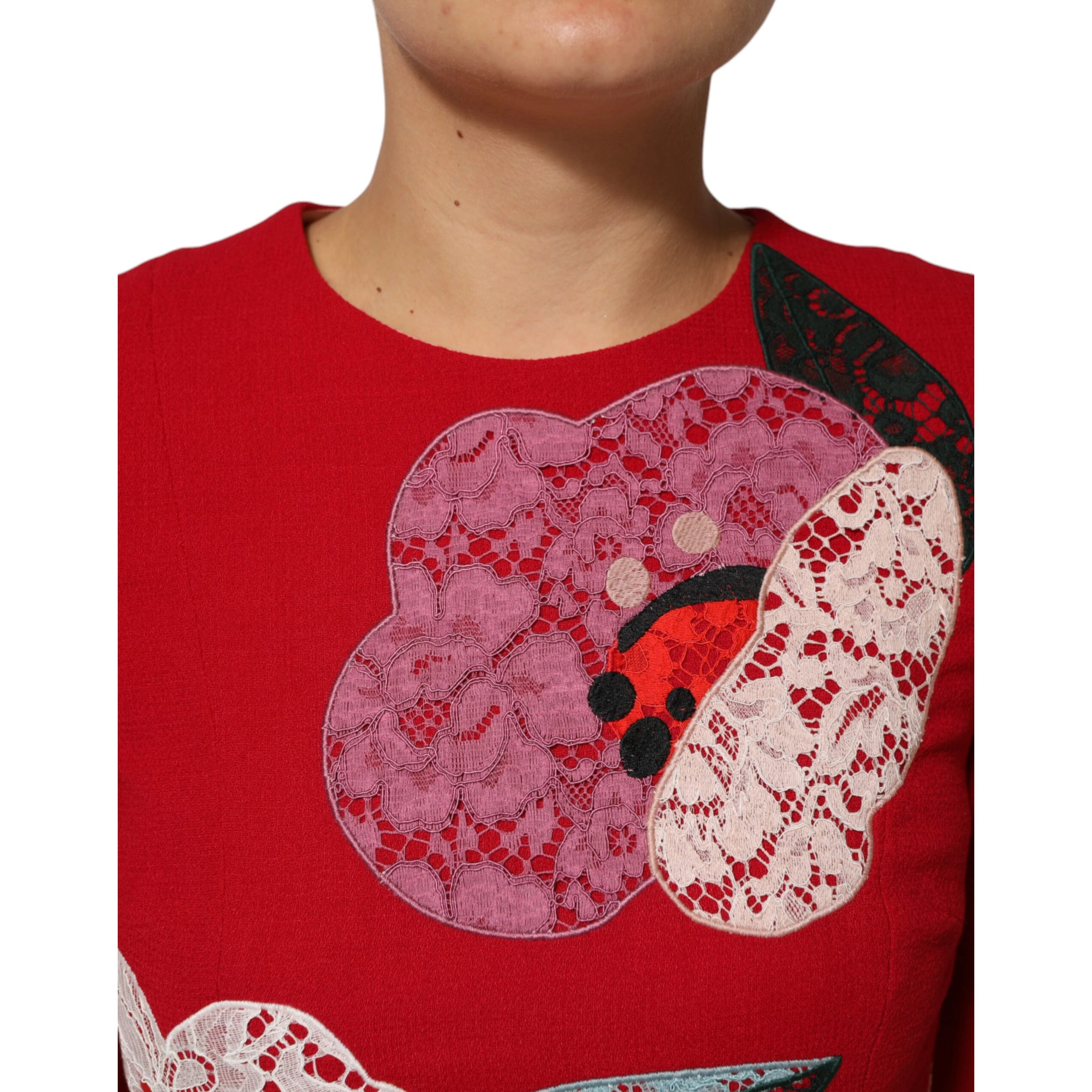 Red Lace Floral Applique A-line Mini Dress