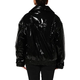 Black Polyester Quilted Puffer Coat Jacket