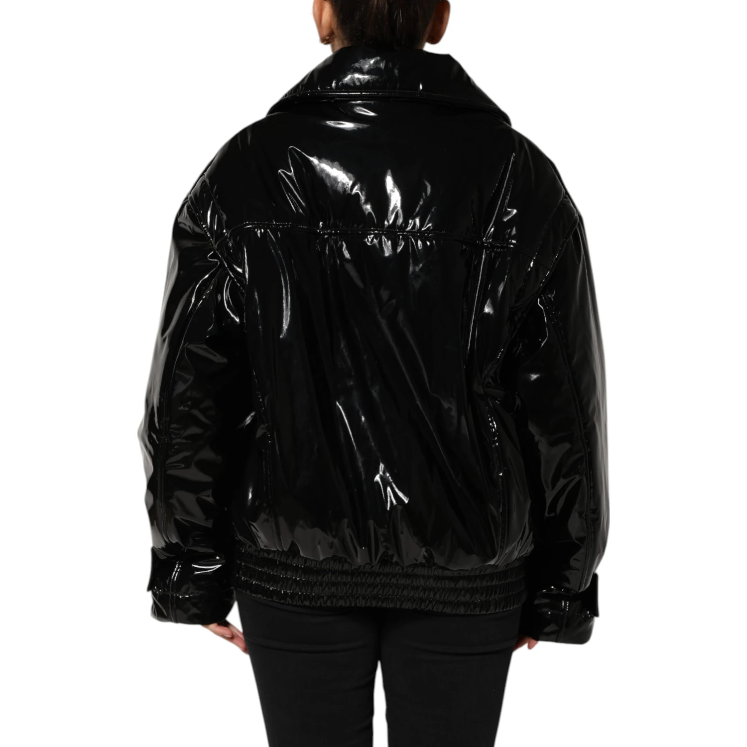 Black Polyester Quilted Puffer Coat Jacket