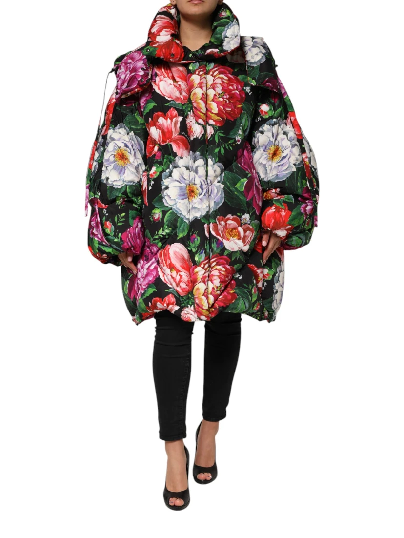 Multicolor Floral Hooded Puffer Coat Jacket