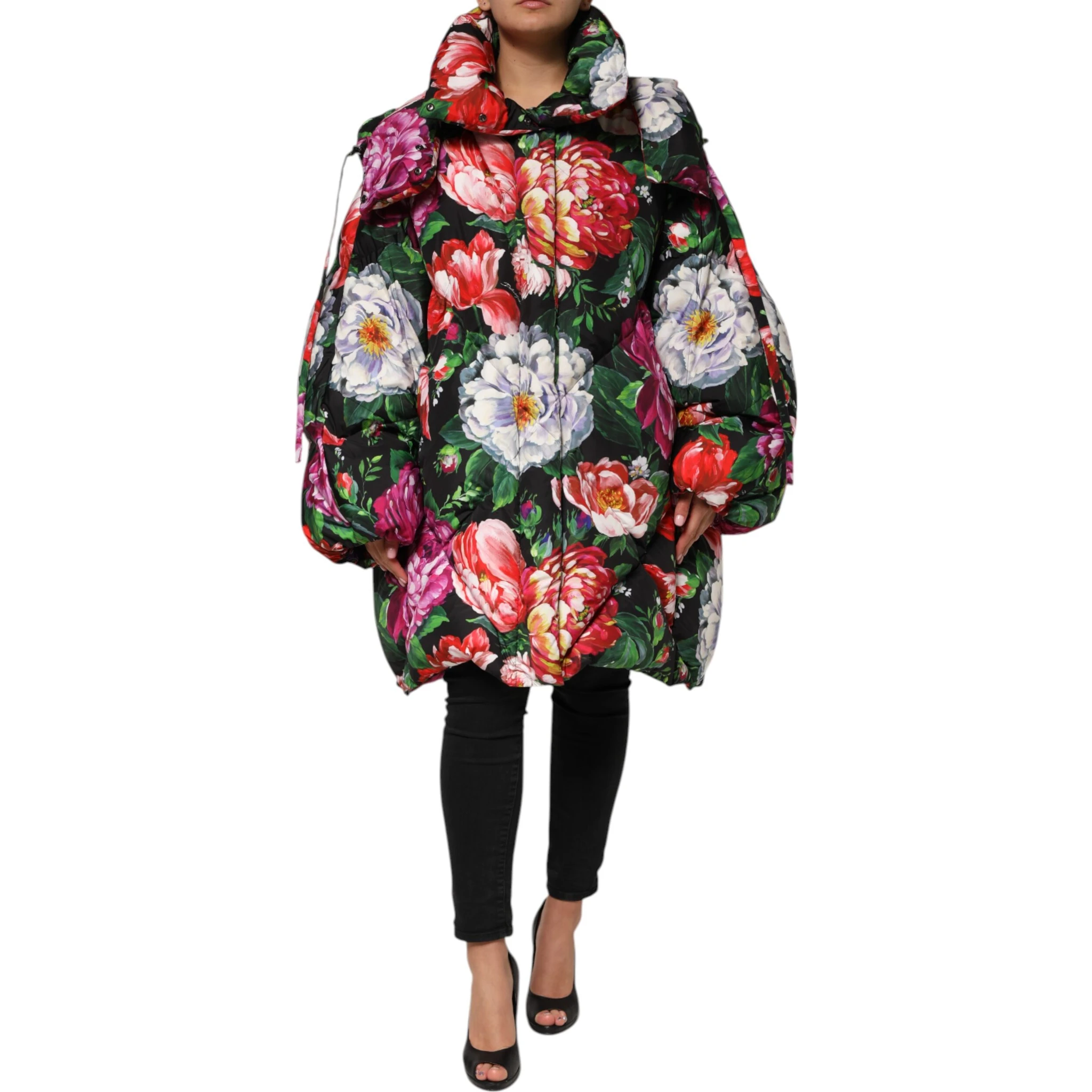 Multicolor Floral Hooded Puffer Coat Jacket