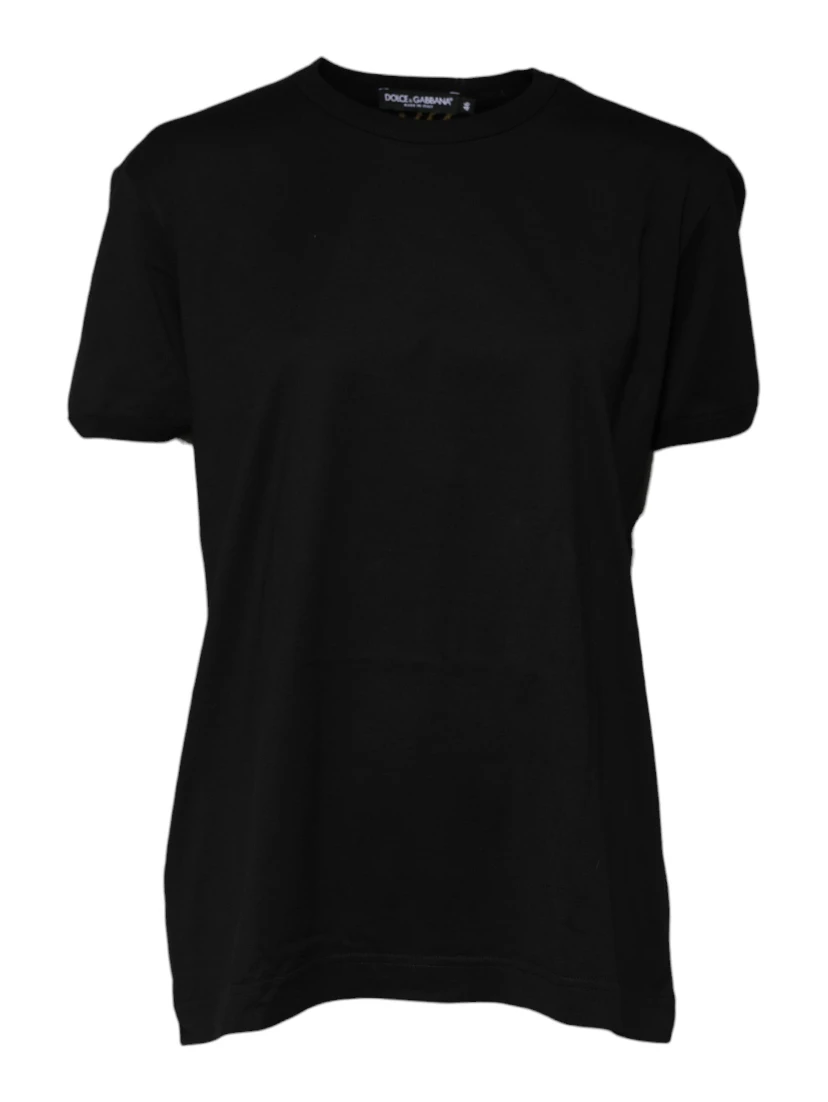 Black Cotton Goodluck Tee Crew Neck T-shirt