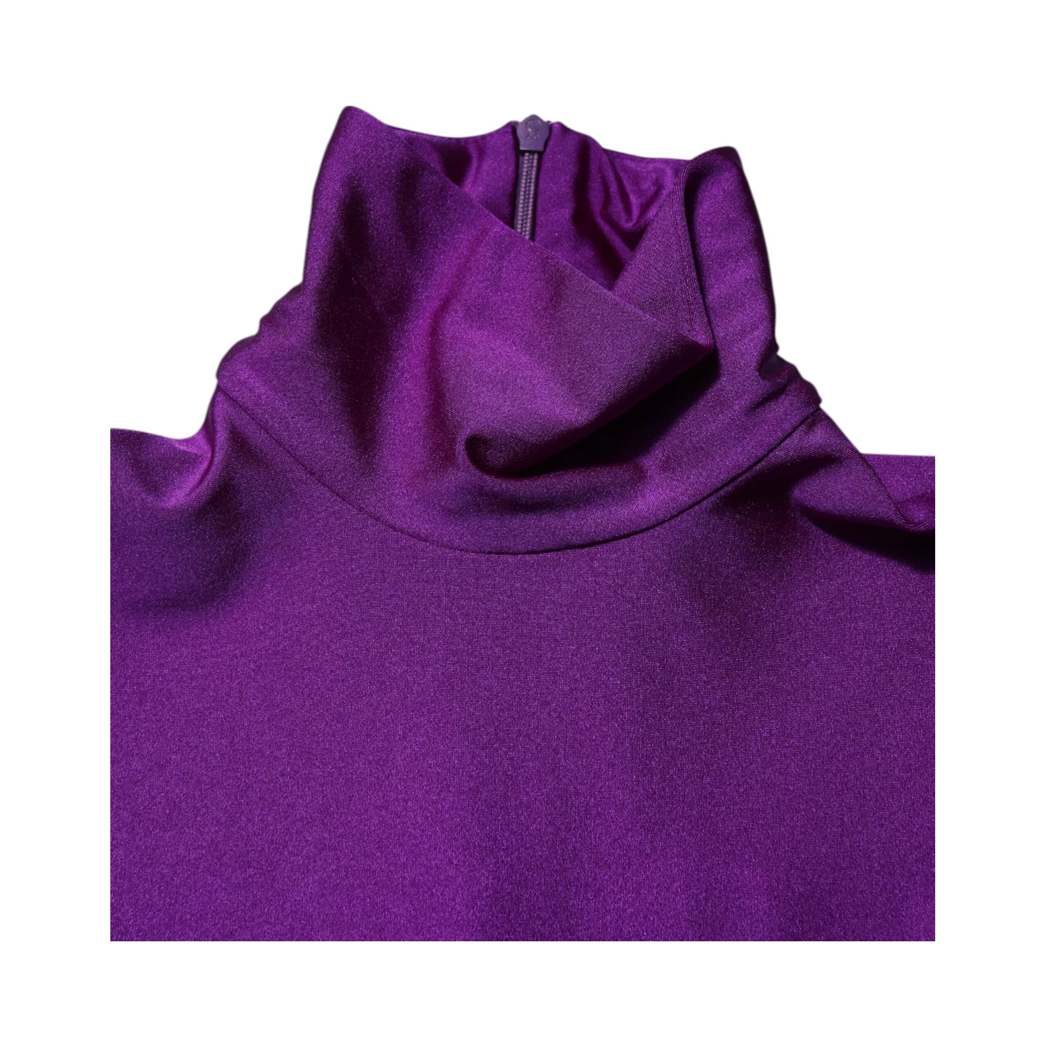 Purple Nylon Turtleneck Bodycon Jumpsuit Dress