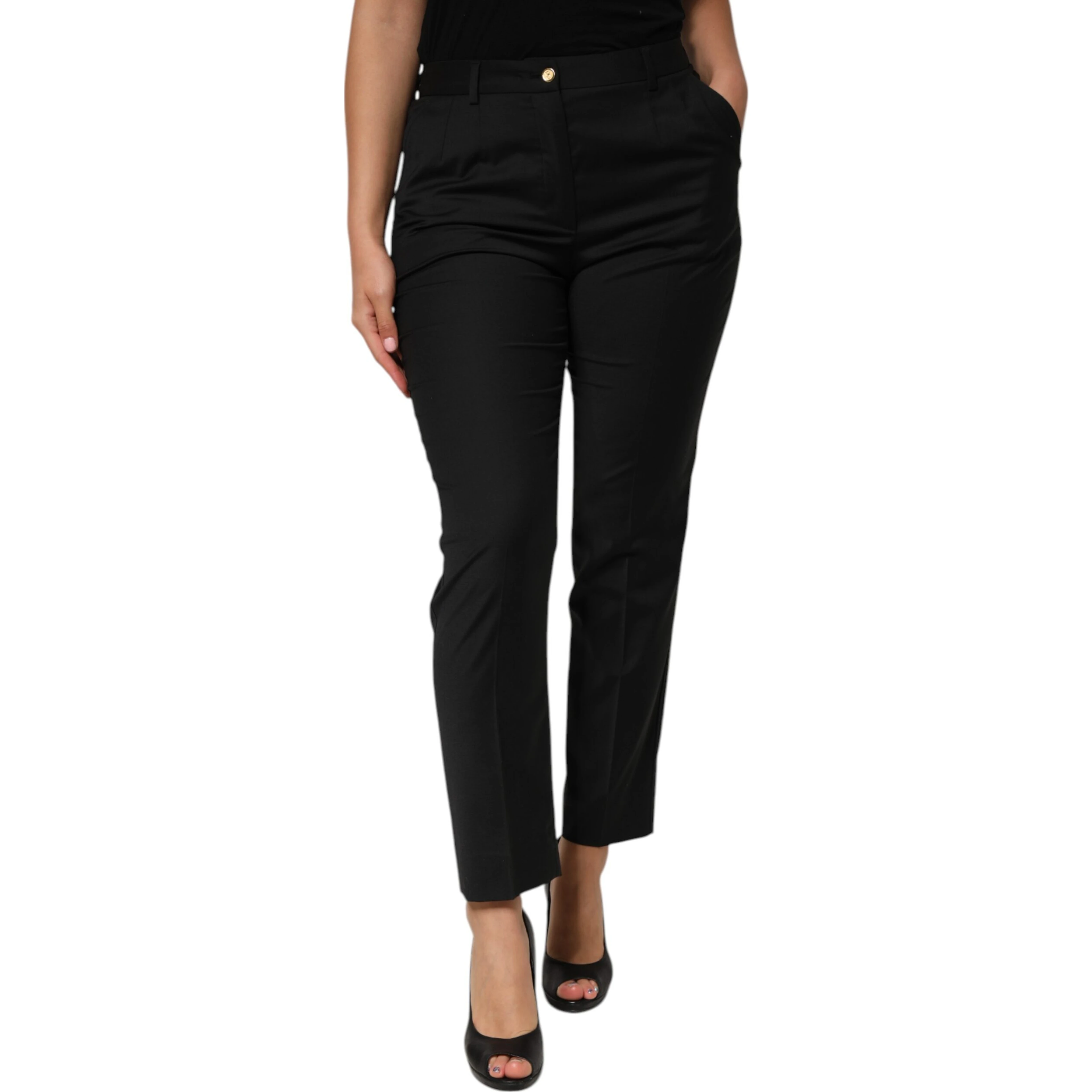 Black Polyester Tapered Women Trouser Pants
