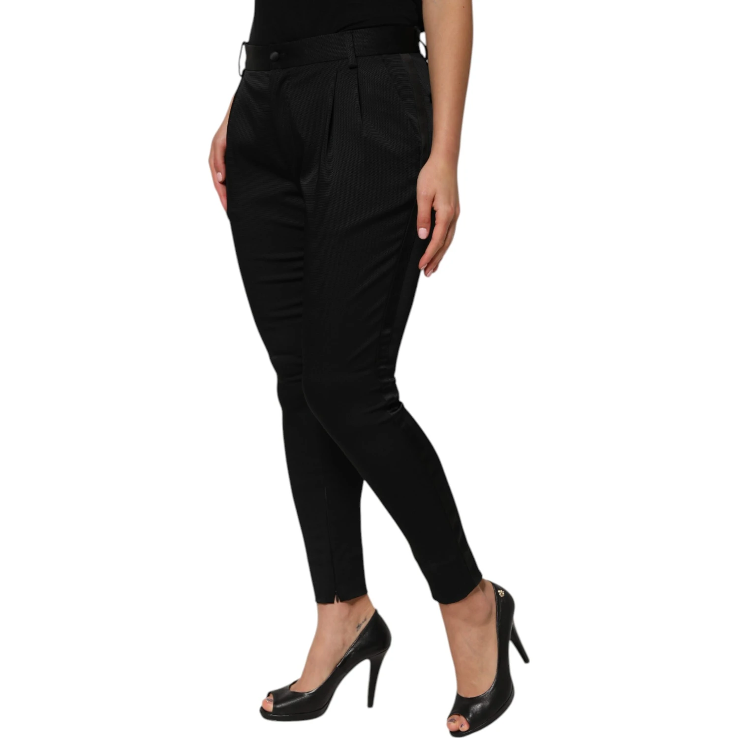 Black Acetate HighWaist Tapered Trouser Pants