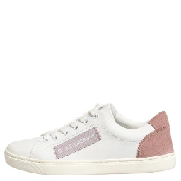 White Pink Leather Low Top Sneakers Shoes