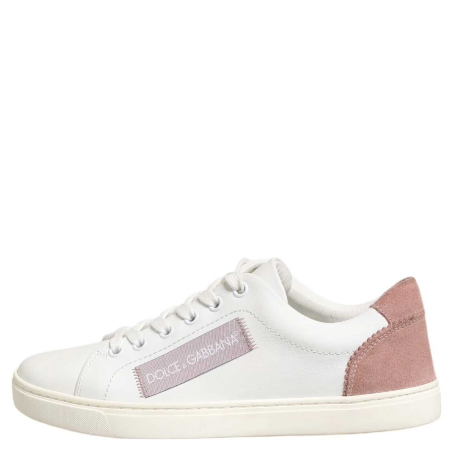 White Pink Leather Low Top Sneakers Shoes