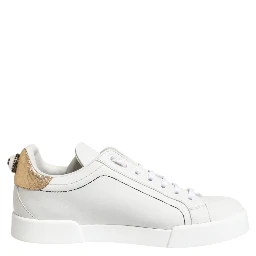 White Gold Leather Low Top Sneakers Shoes
