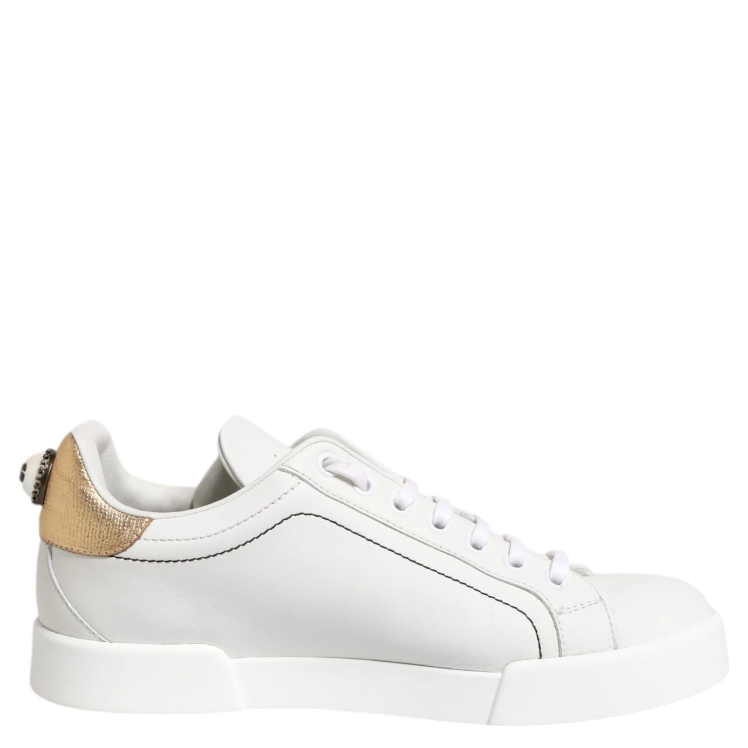 White Gold Leather Low Top Sneakers Shoes