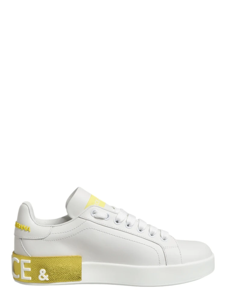 White Yellow Leather Low Top Sneakers Shoes alternative