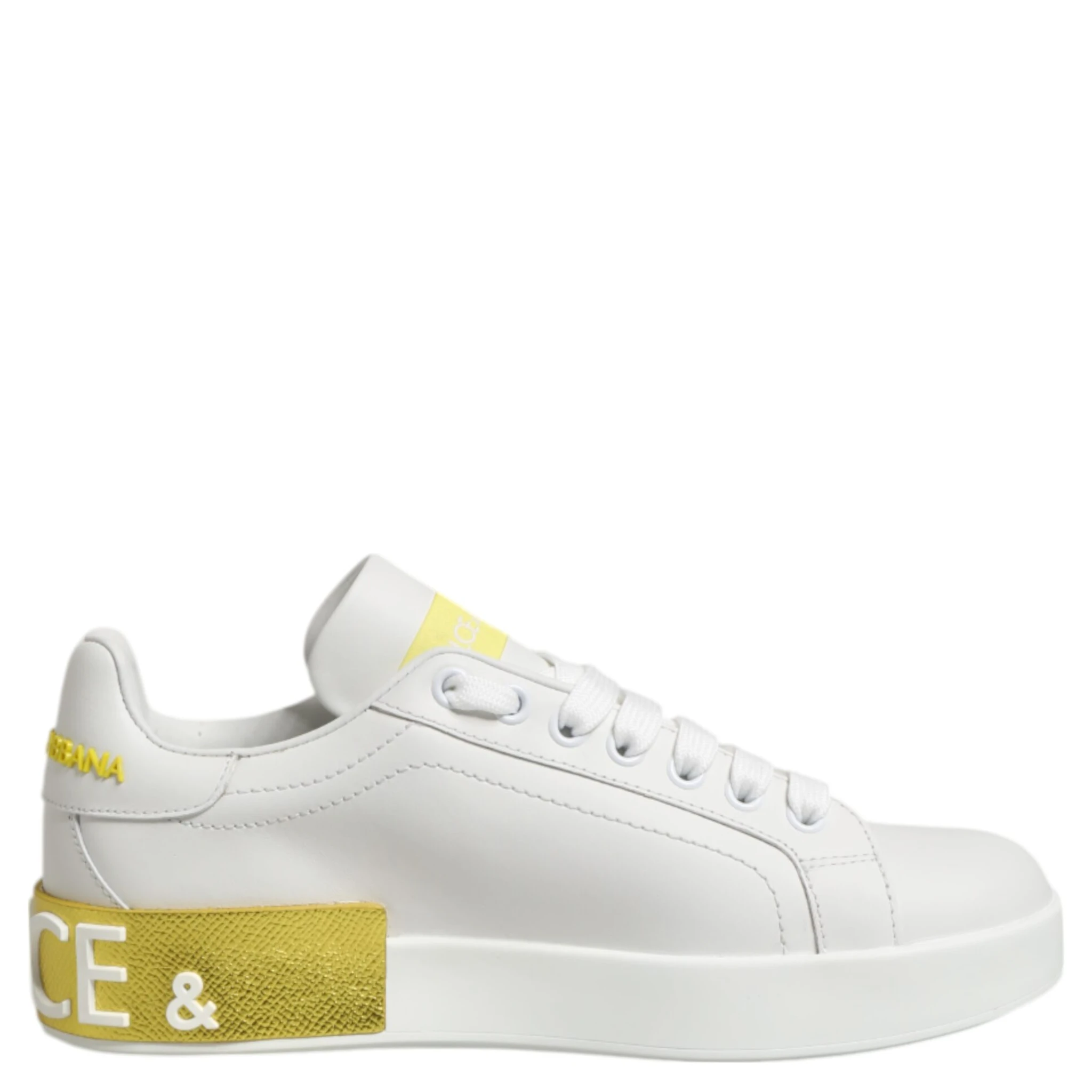 White Yellow Leather Low Top Sneakers Shoes