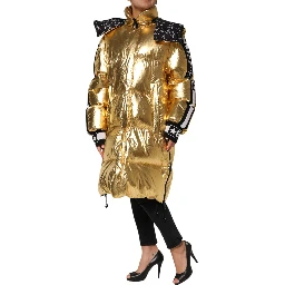 Gold Hooded Puffer Quilted Full Zip Jacket