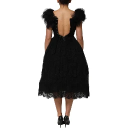 Black Crystal Embellished Midi A-line Dress