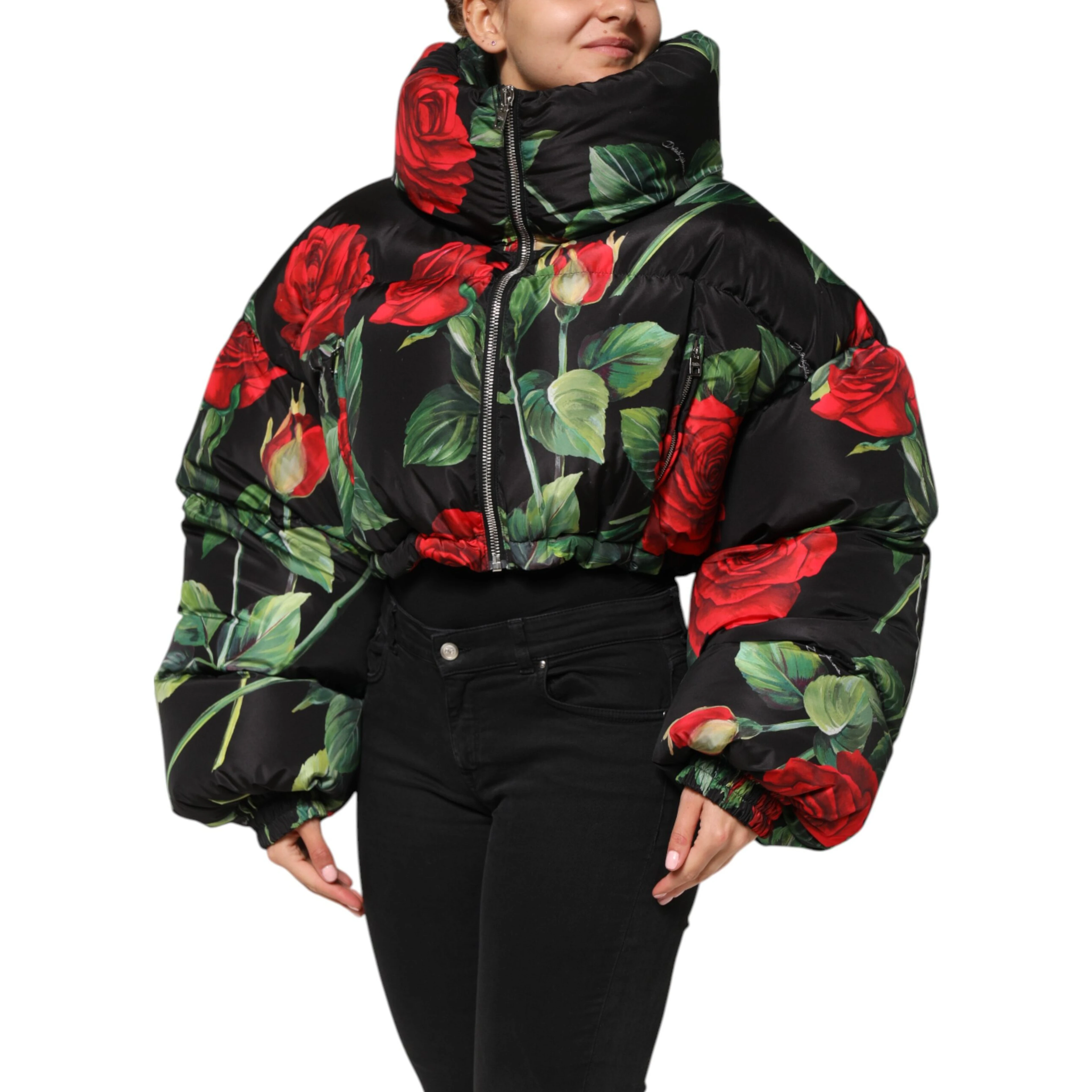 Multicolor Floral Puffer Coat Full Zip Jacket