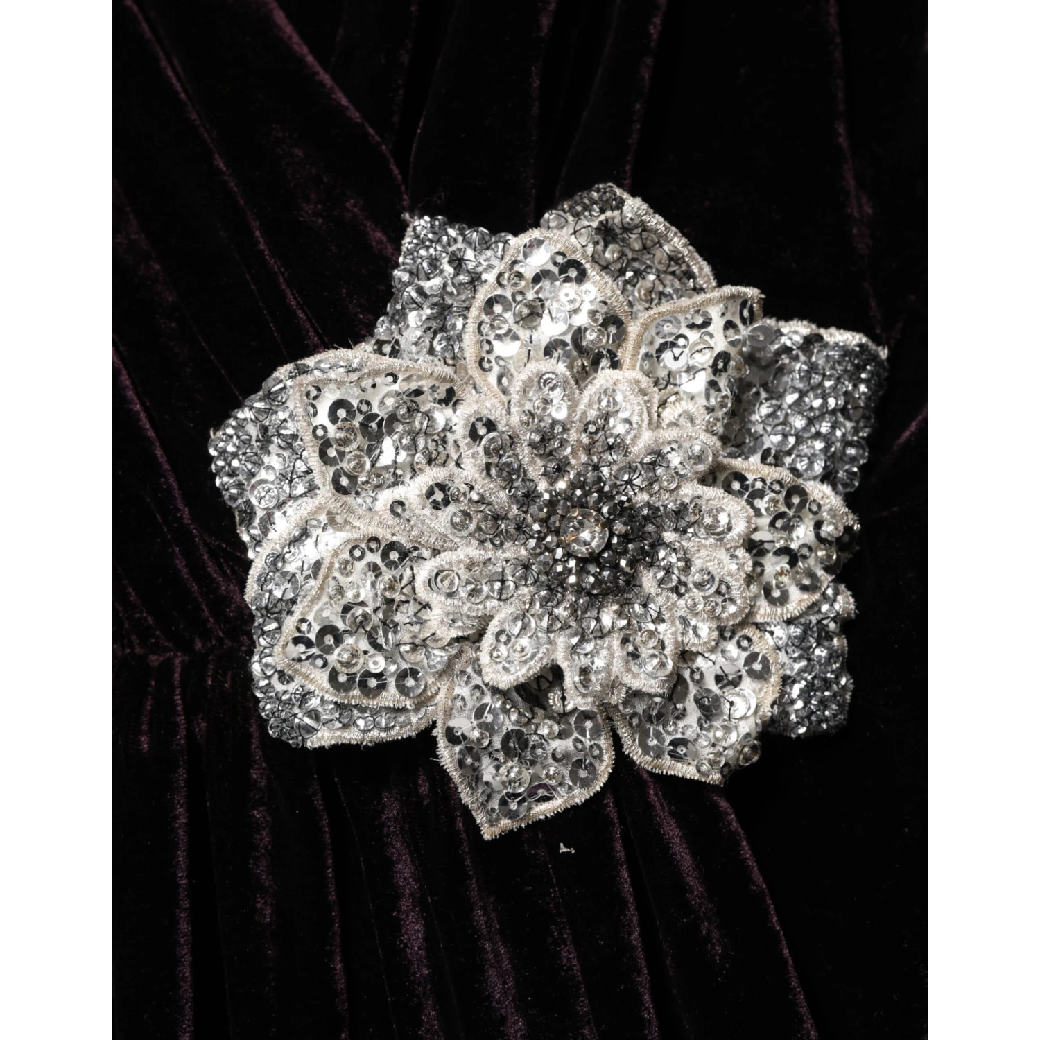 Black Velvet Flower Embellishment Aline Dress