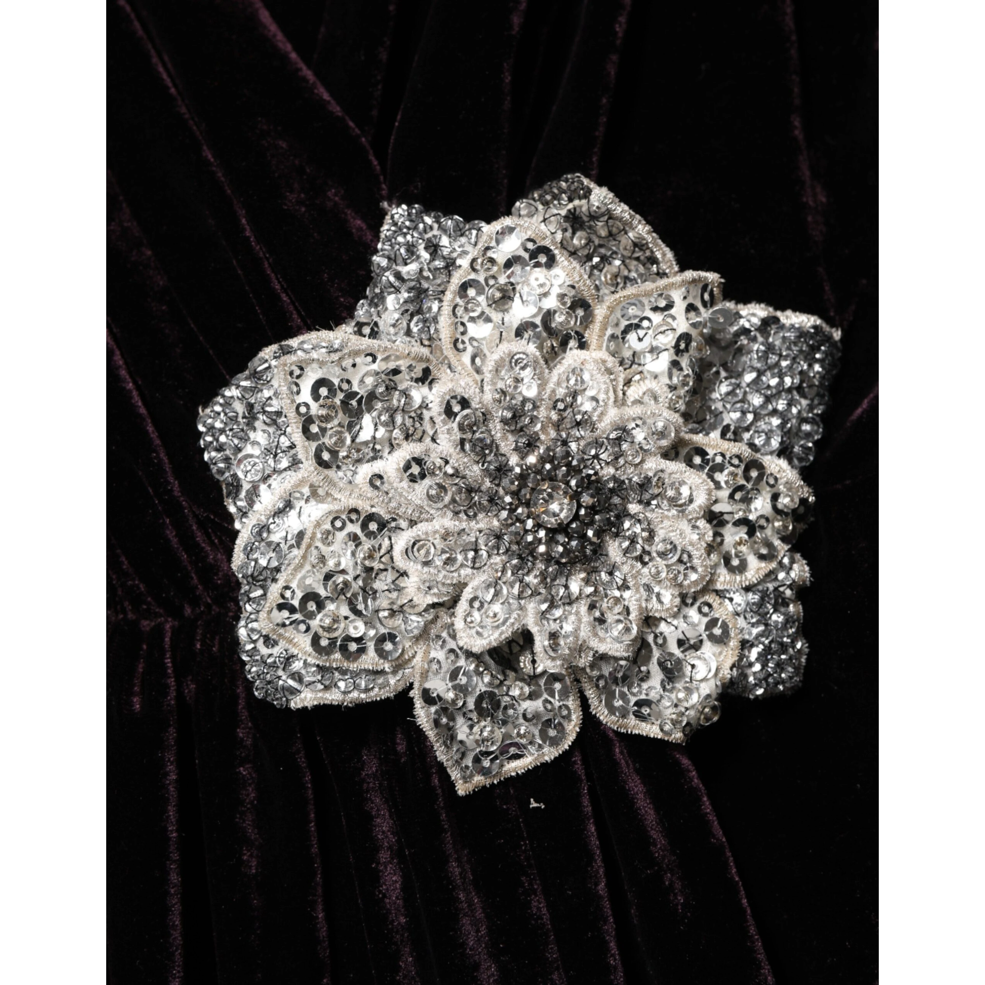 Black Velvet Flower Embellishment Aline Dress
