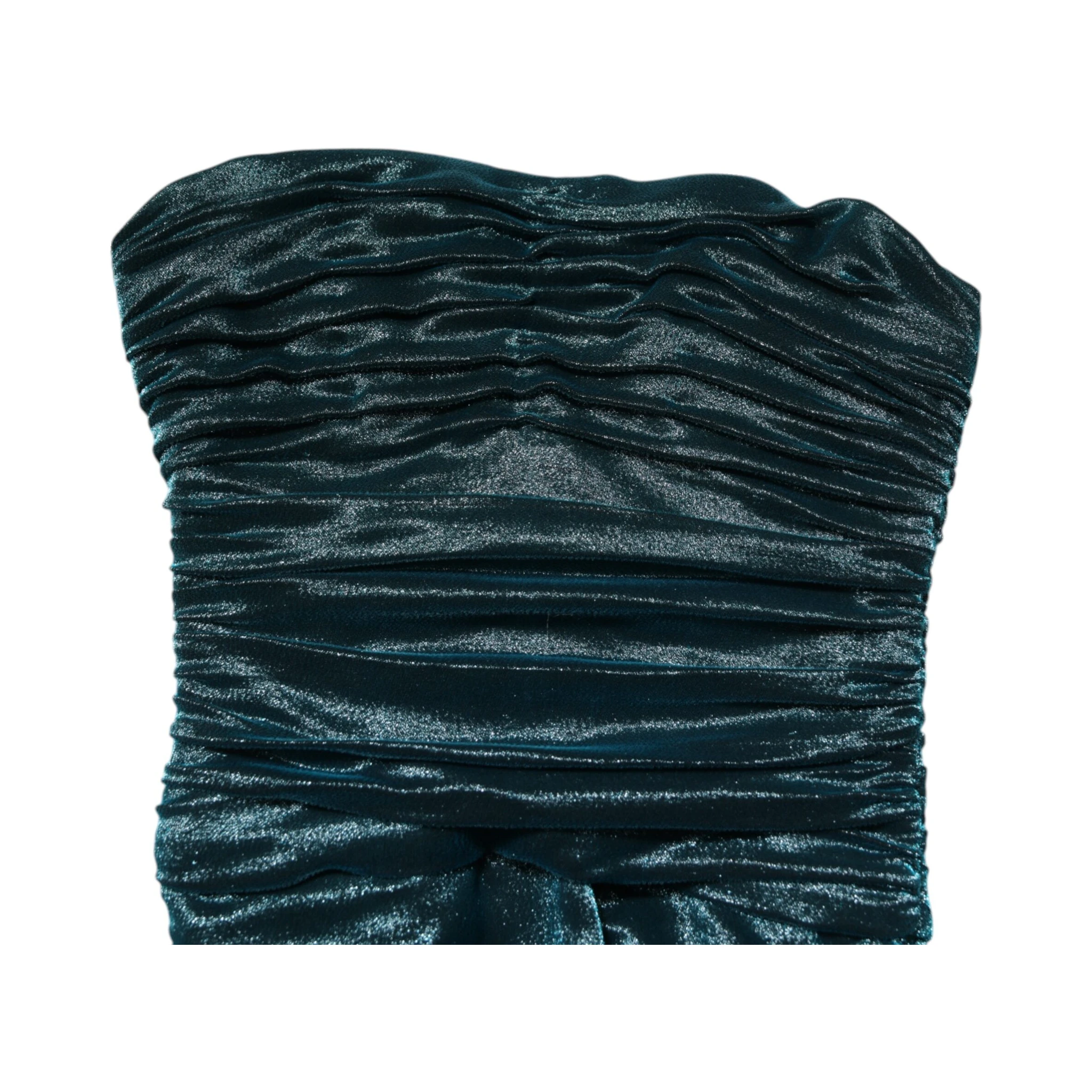 Green Silk Satin Fitted Strapless Dress