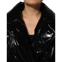 Black Polyester Quilted Puffer Coat Jacket