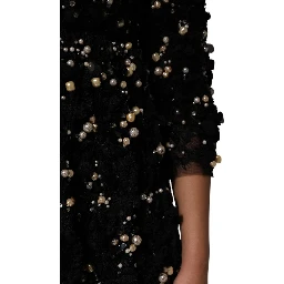 Black Viscose Pearl Embellishment Shift Dress