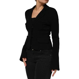 Black Viscose Single Breasted Blazer Jacket