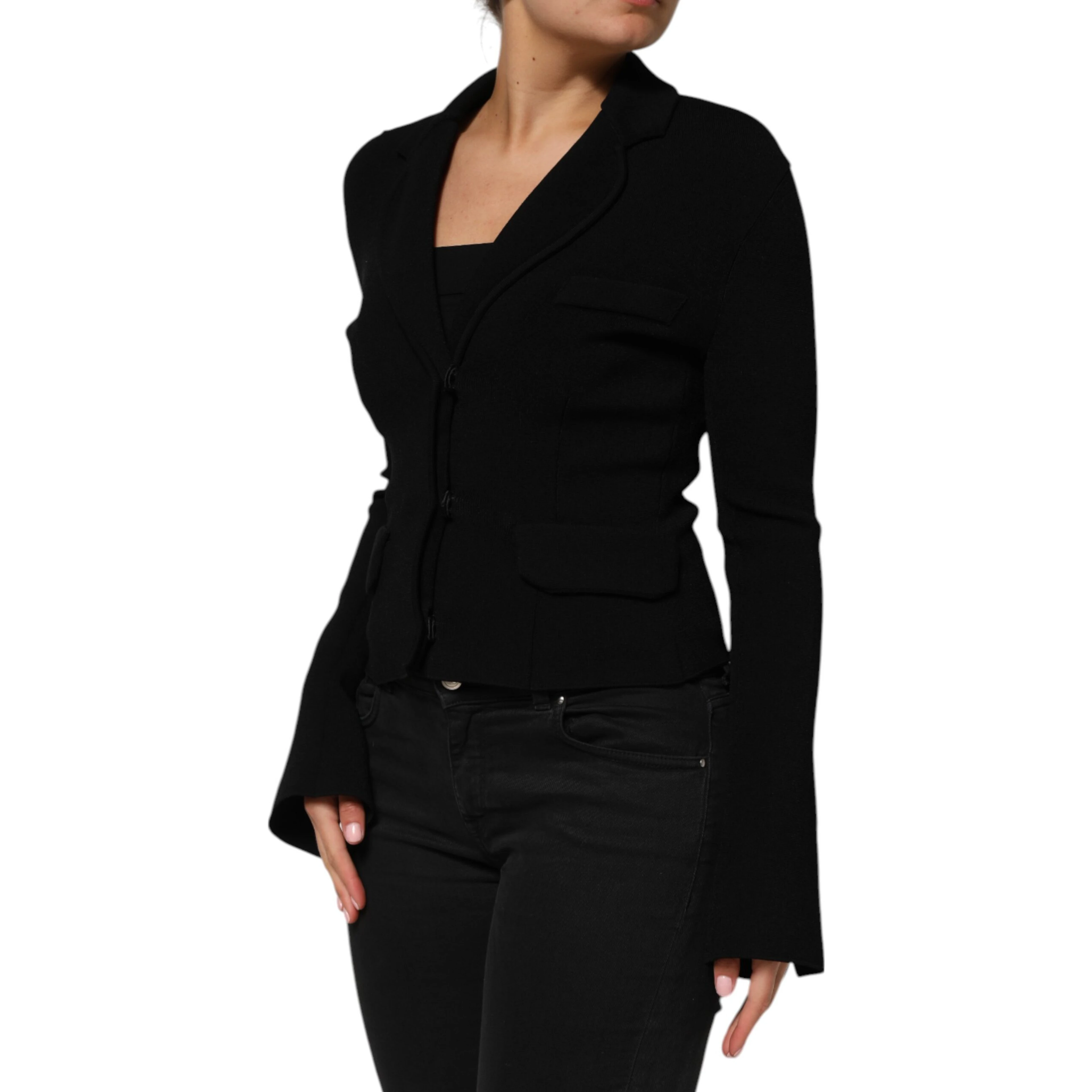 Black Viscose Single Breasted Blazer Jacket