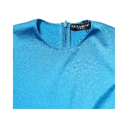 Blue Nylon Crew Neck Bodycon Jumpsuit Dress