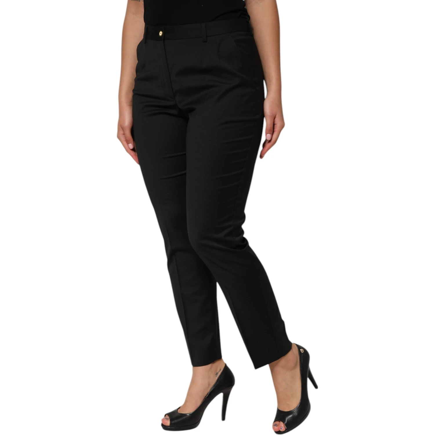 Black Polyester Tapered Women Trouser Pants