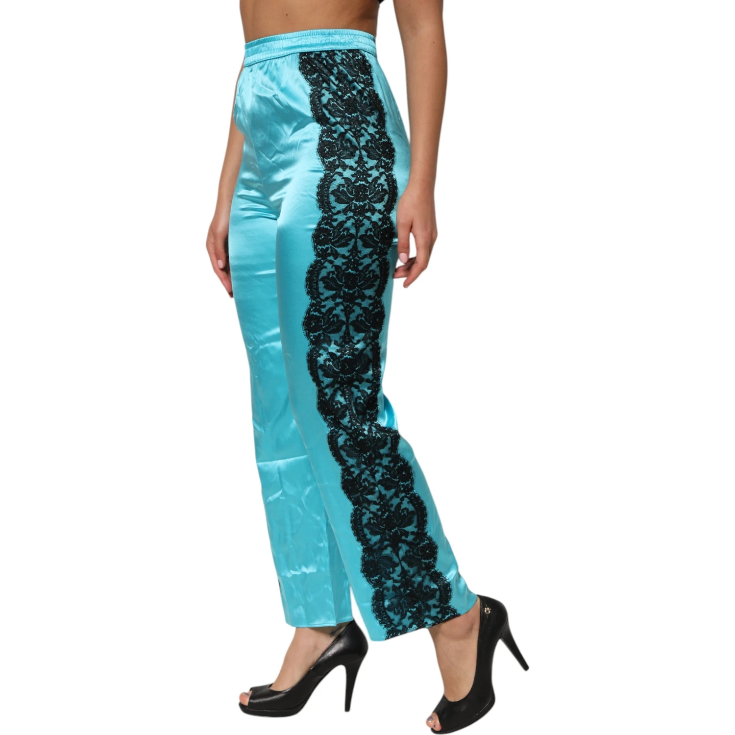 Blue Silk Garterized Straight Women Pajama Pants