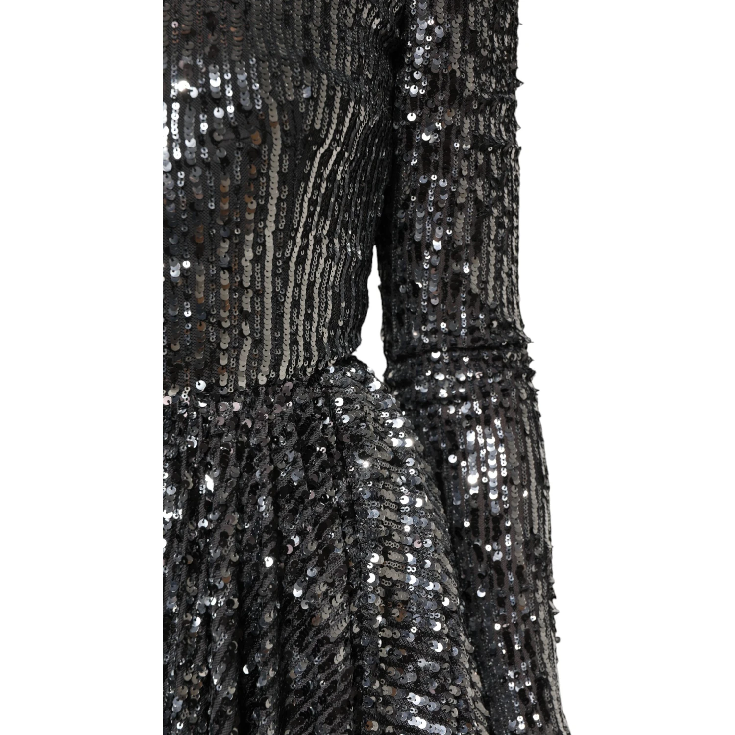 Black Sequined Long Sleeves Midi A-line Dress