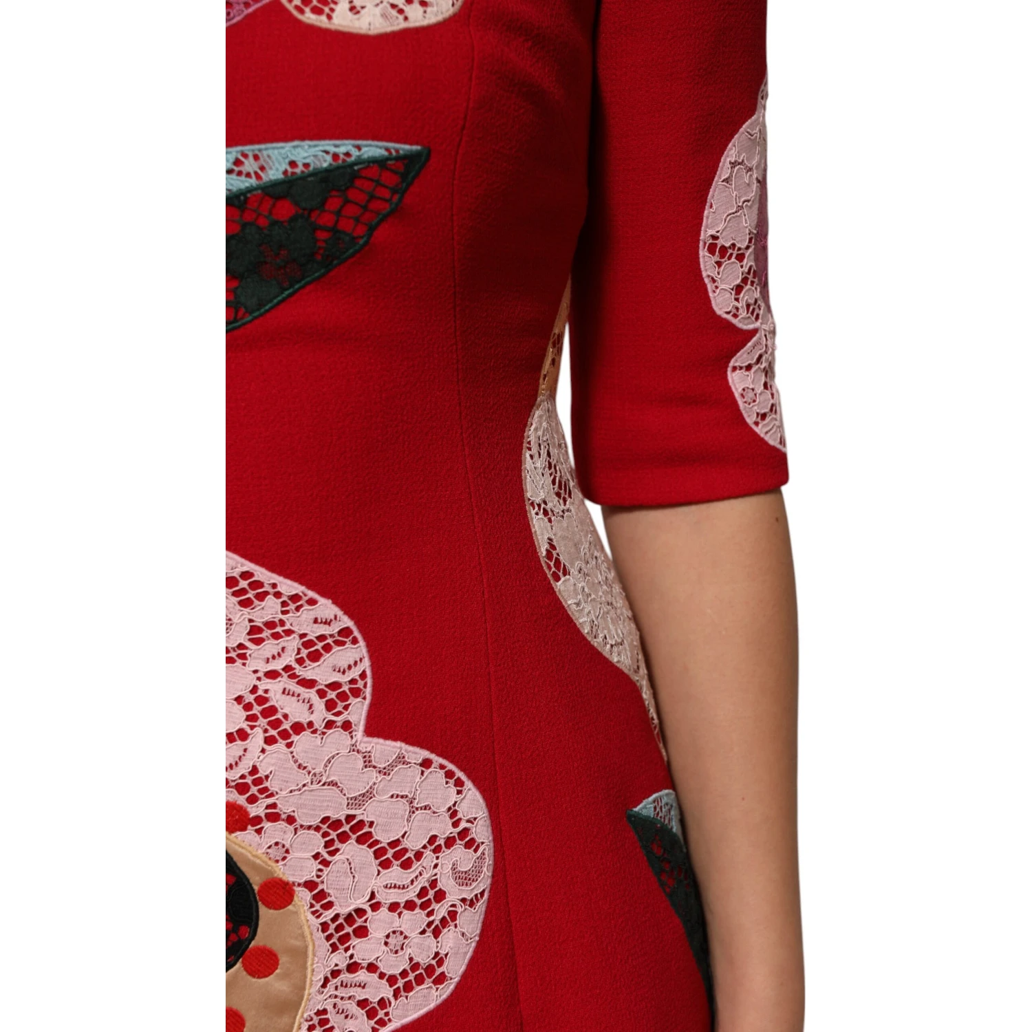 Red Lace Floral Applique A-line Mini Dress