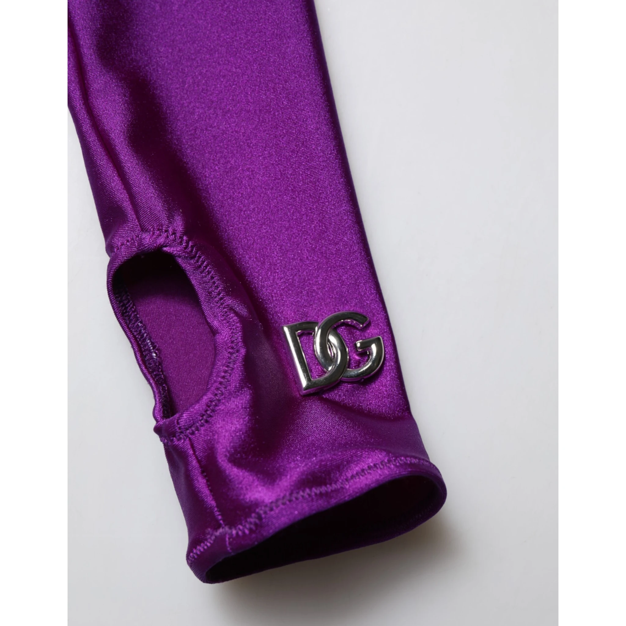 Purple Nylon Turtleneck Bodycon Jumpsuit Dress