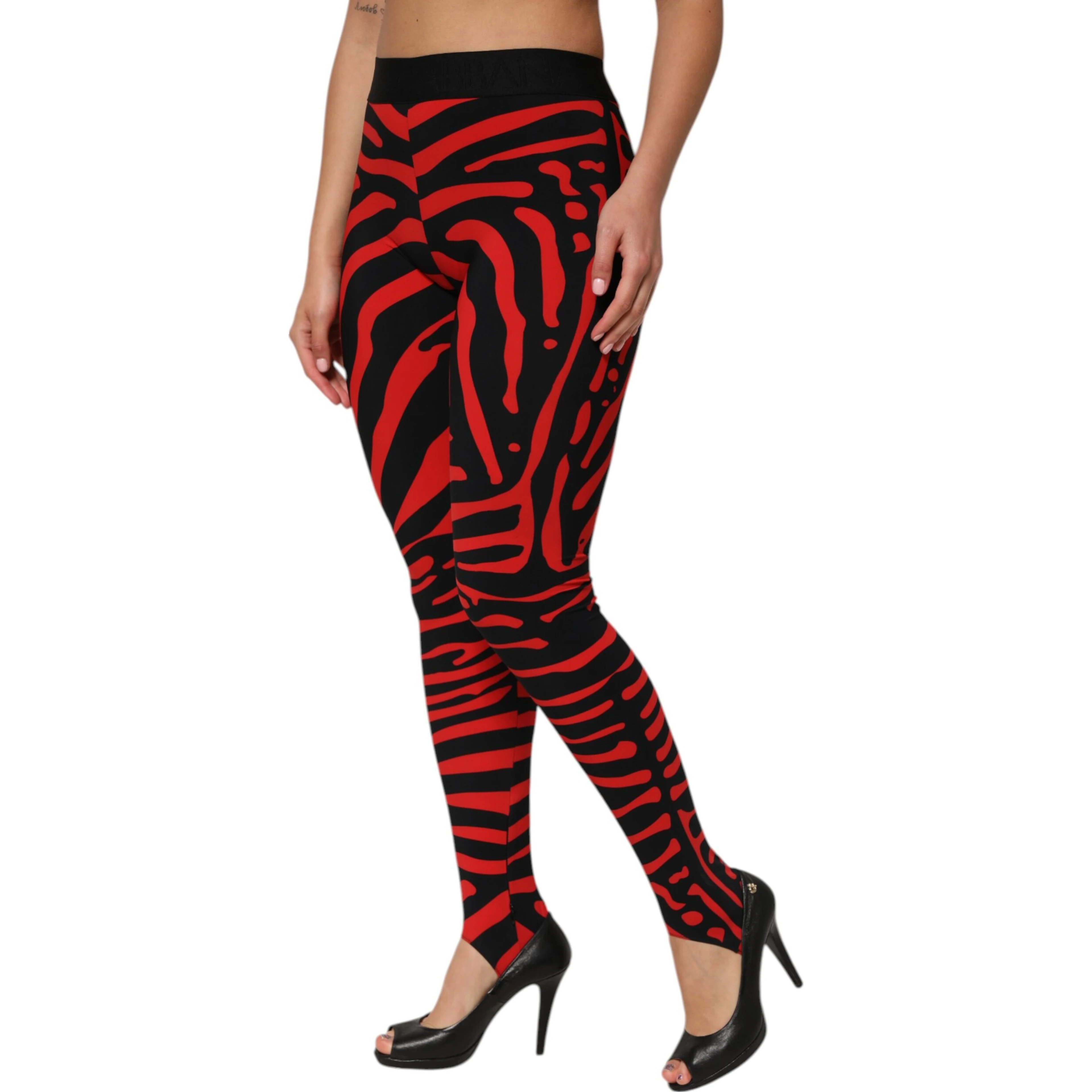 Black Red Nylon Logo Waisted Leggings Pants