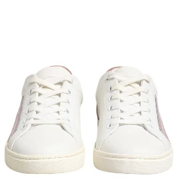 White Pink Leather Low Top Sneakers Shoes