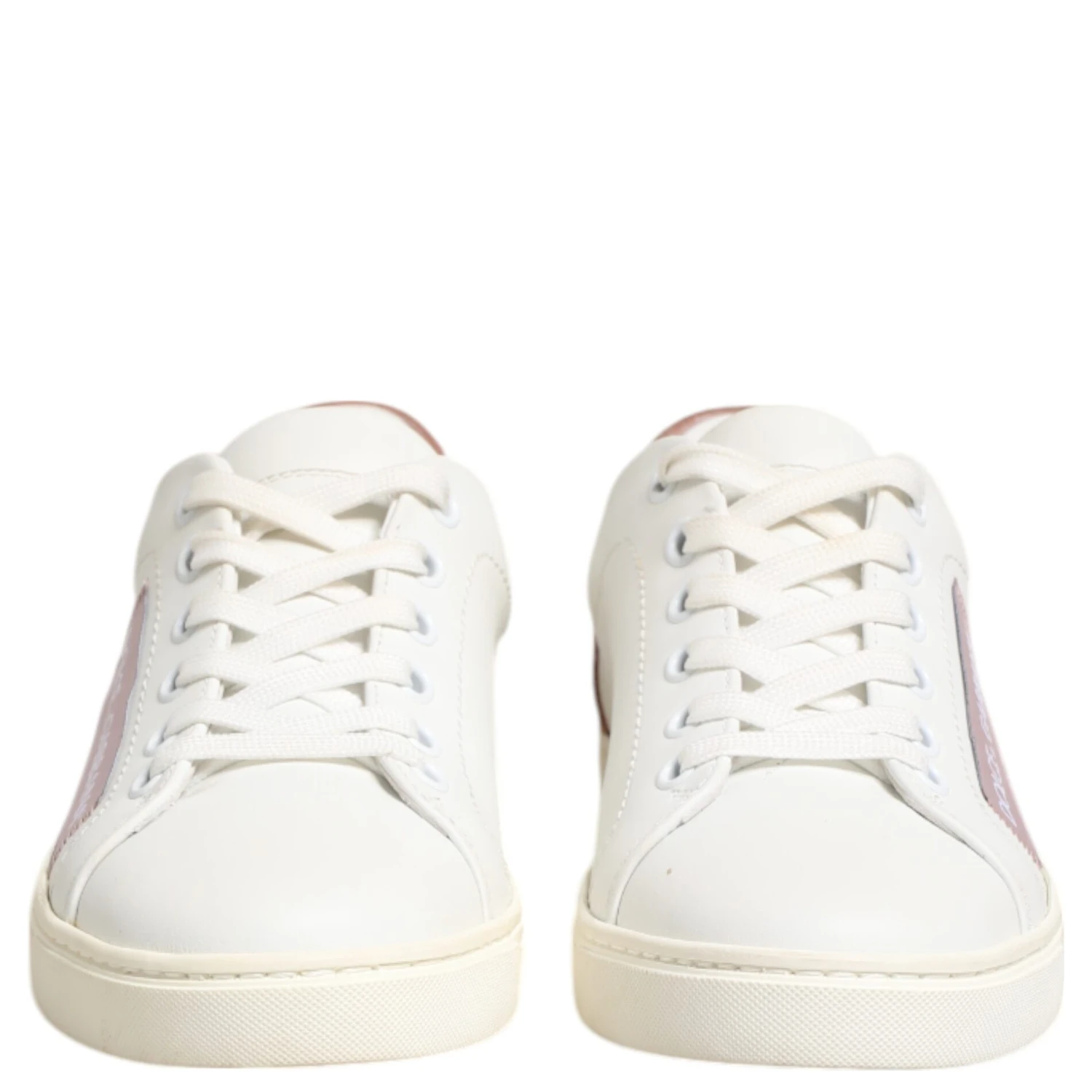White Pink Leather Low Top Sneakers Shoes