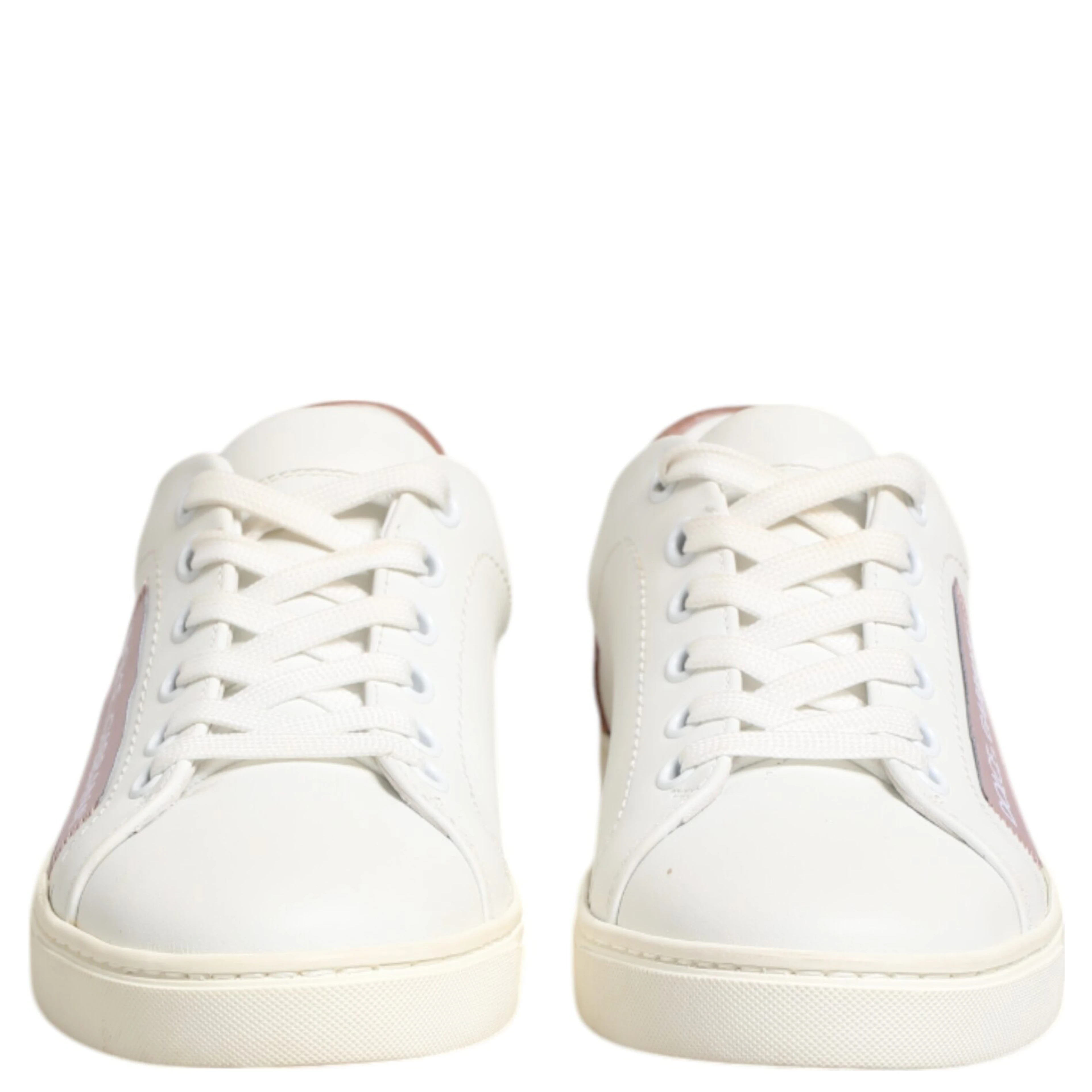 White Pink Leather Low Top Sneakers Shoes