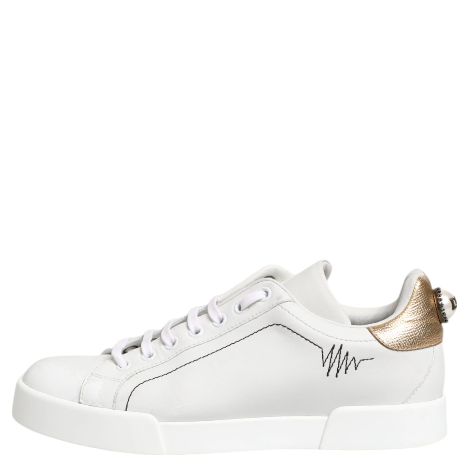 White Gold Leather Low Top Sneakers Shoes