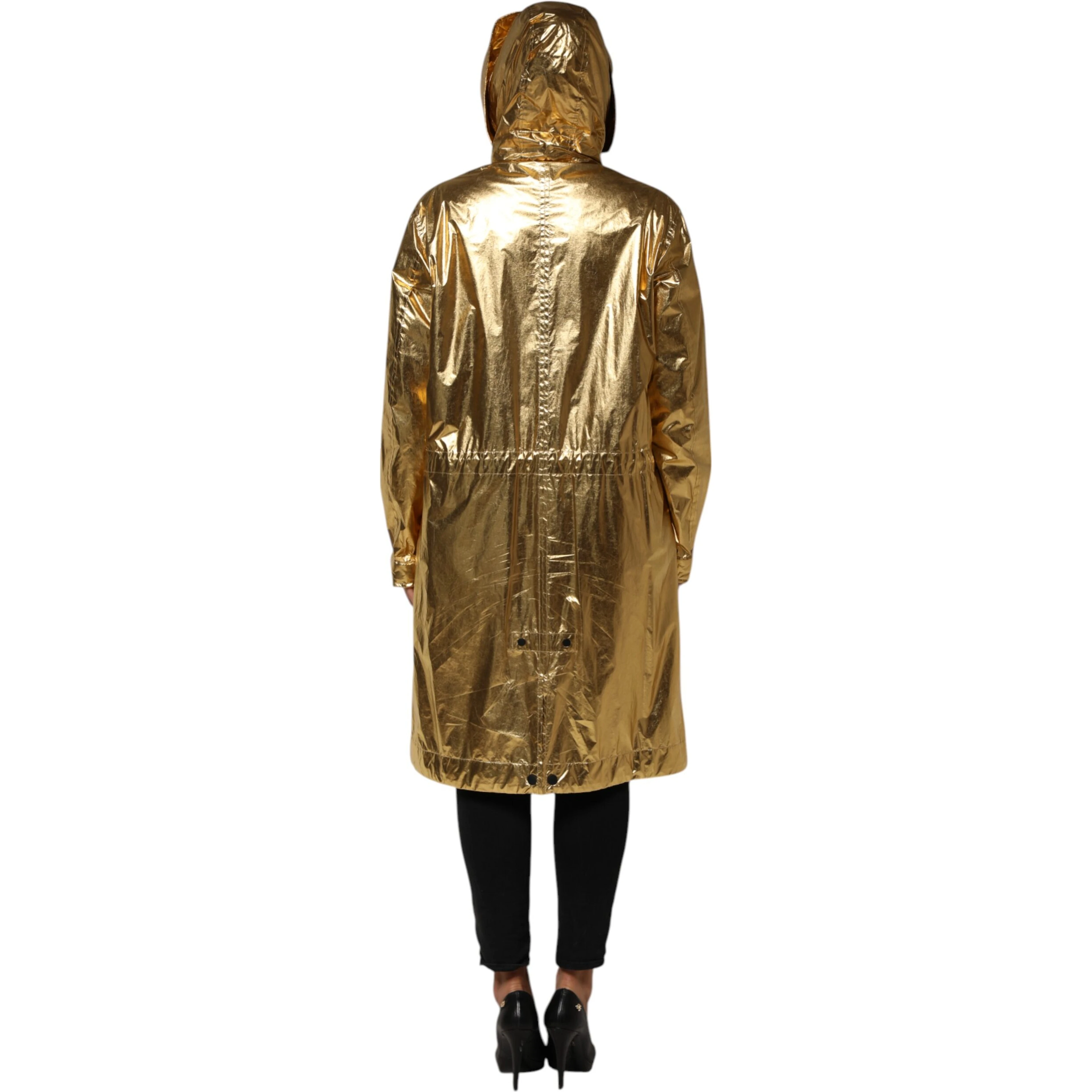 Gold Hooded Long Sleeves Trench Coat Jacket