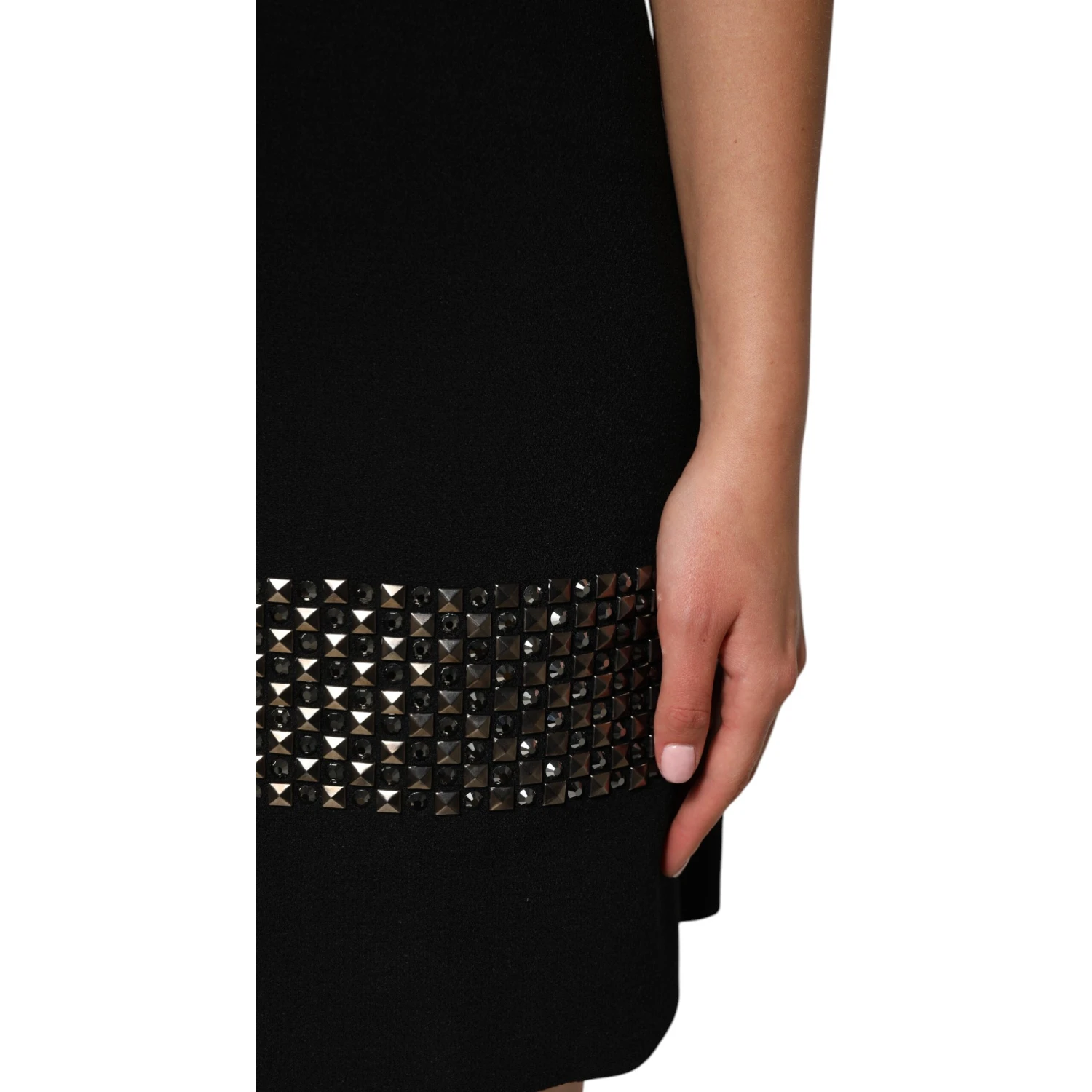Black Crystal Embellished Collared Mini Dress