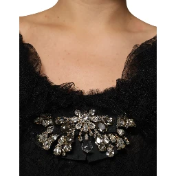 Black Crystal Embellished Midi A-line Dress