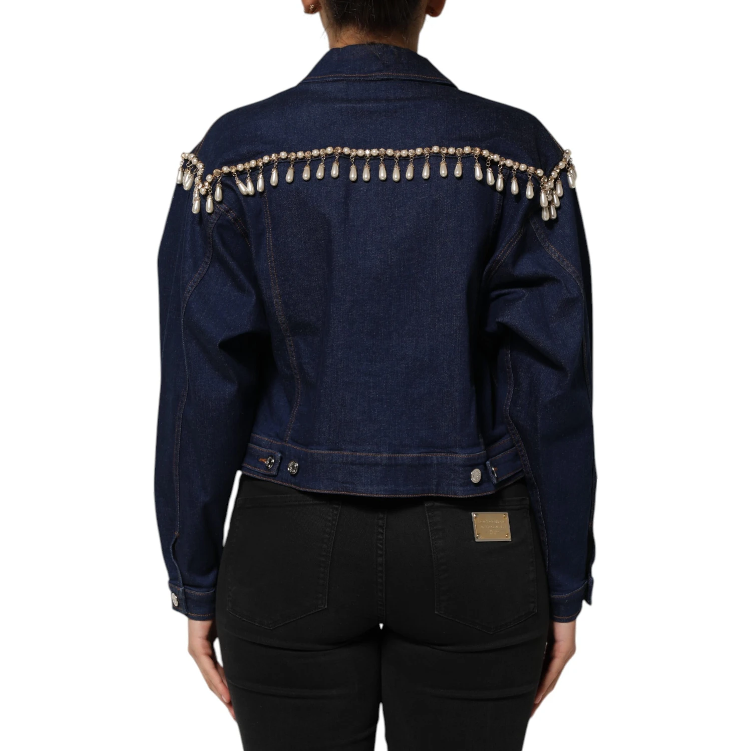 Blue Cotton Denim Crystal Embellished Jacket