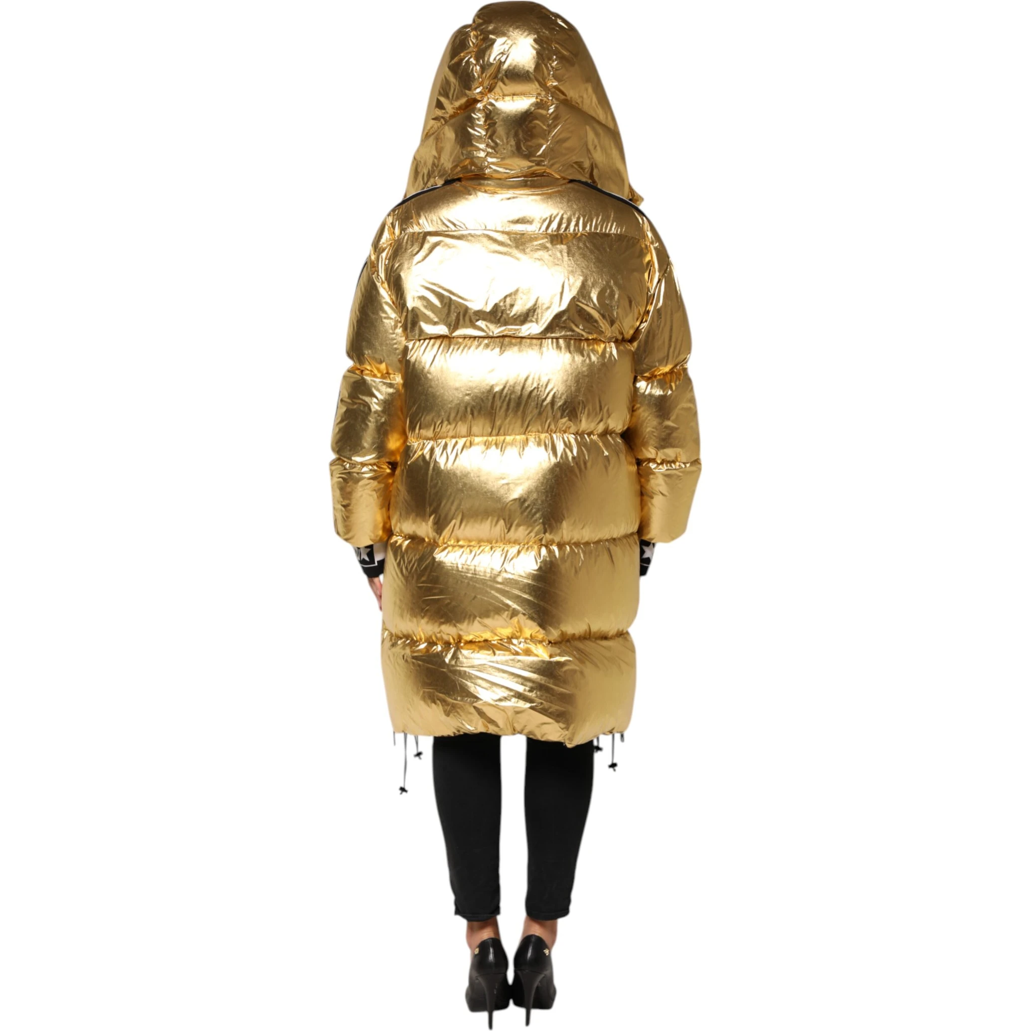 Gold Hooded Puffer Quilted Full Zip Jacket