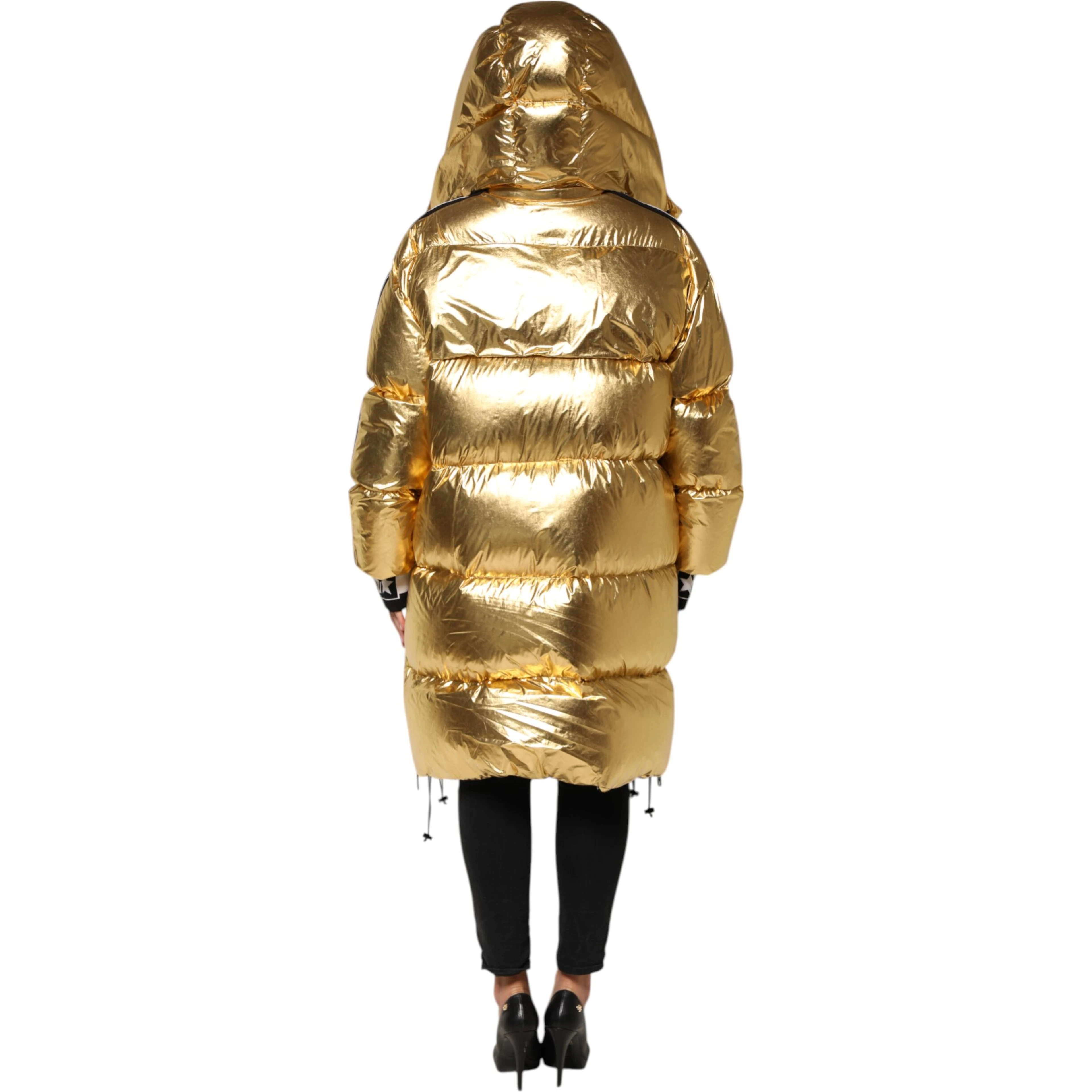 Gold Hooded Puffer Quilted Full Zip Jacket