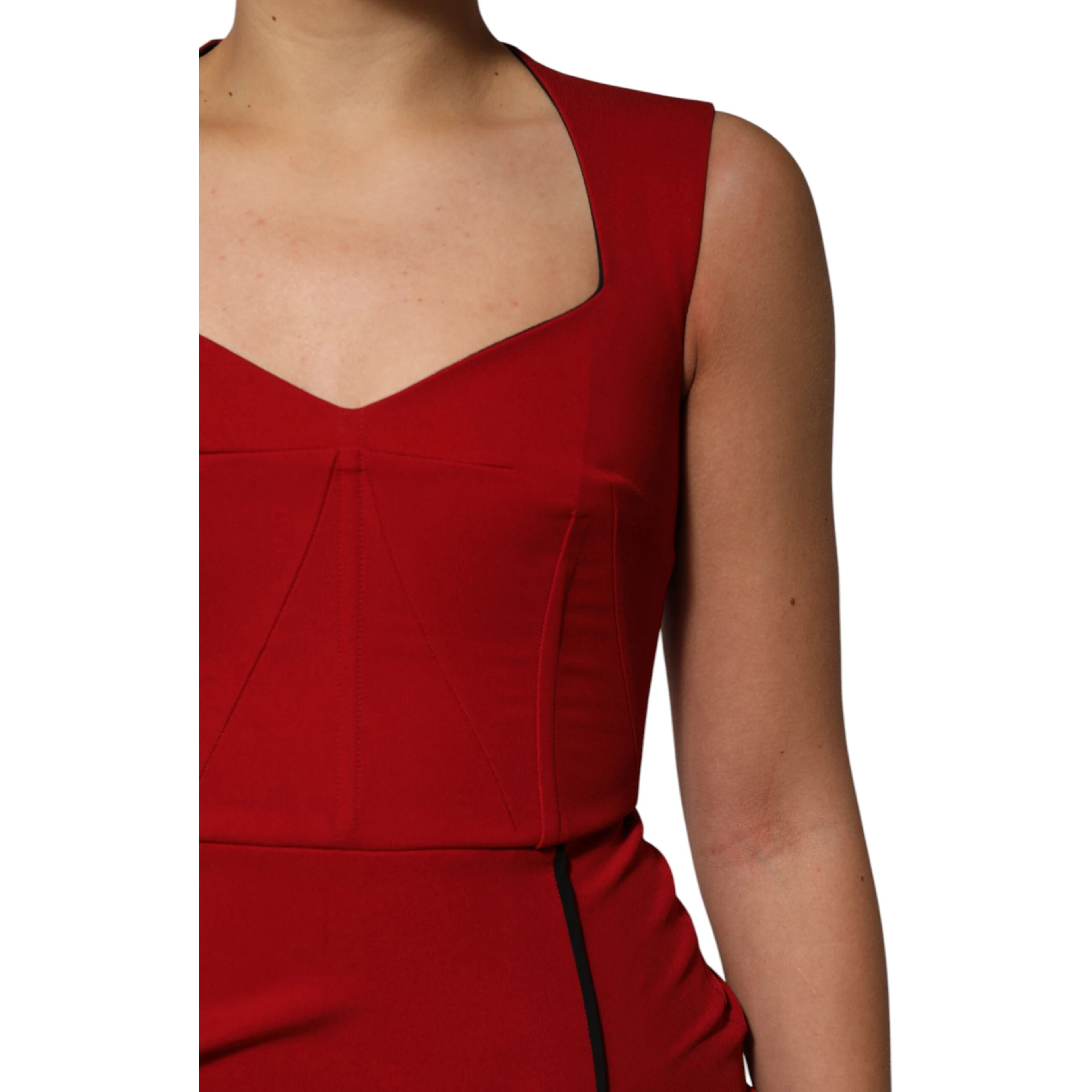 Red Viscose Stretch Slit Sheath Midi Dress