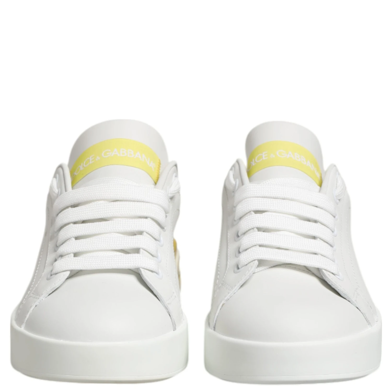 White Yellow Leather Low Top Sneakers Shoes