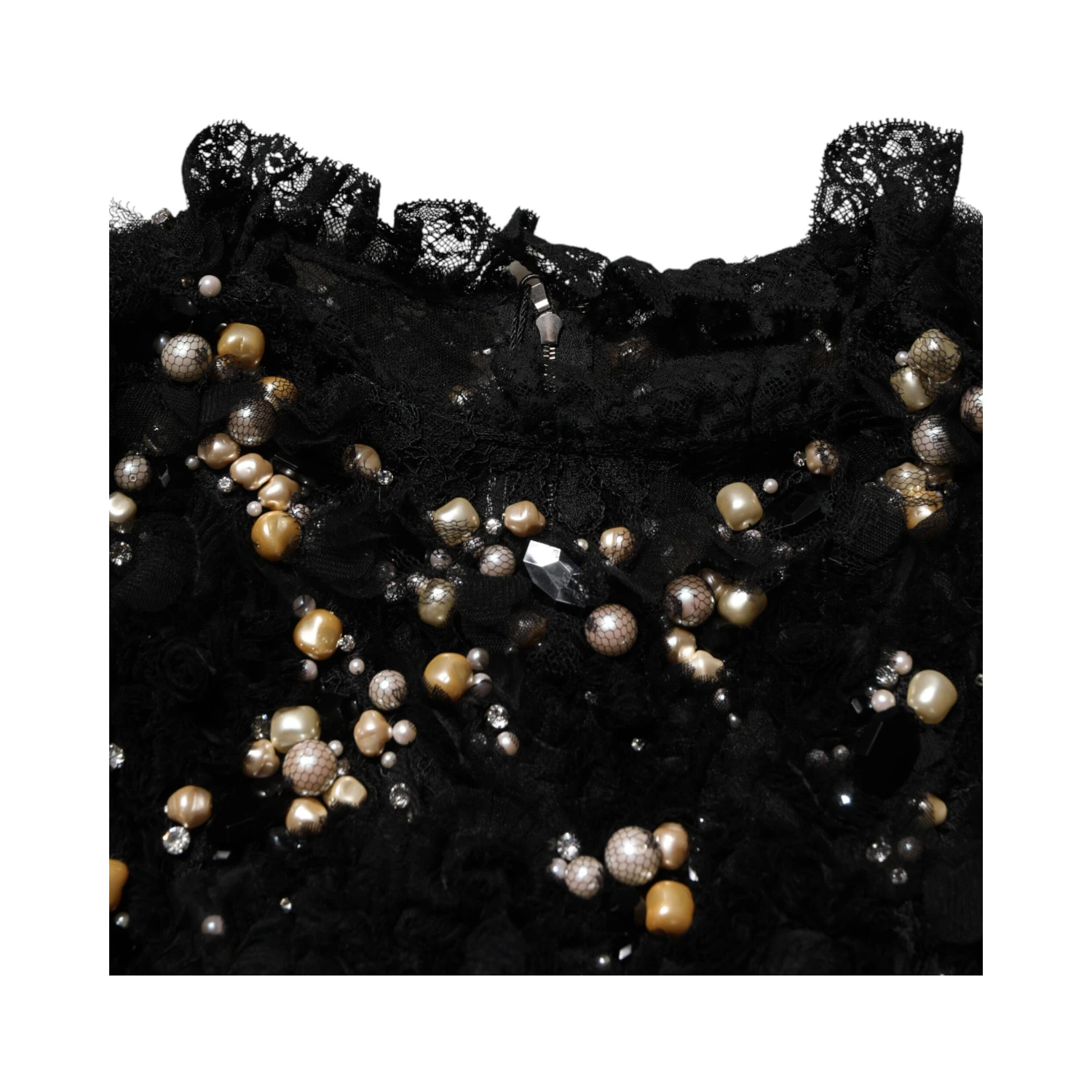 Black Viscose Pearl Embellishment Shift Dress