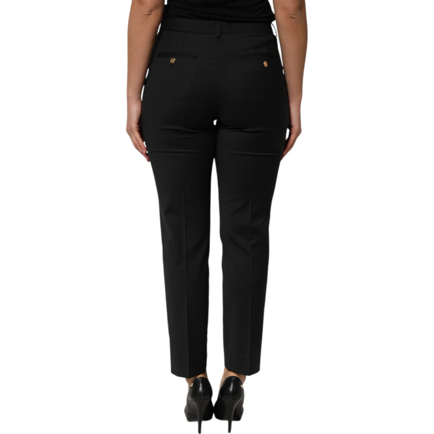 Black Polyester Tapered Women Trouser Pants