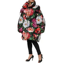 Multicolor Floral Hooded Puffer Coat Jacket